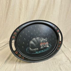 Vintage Metal Painted Cat Tray